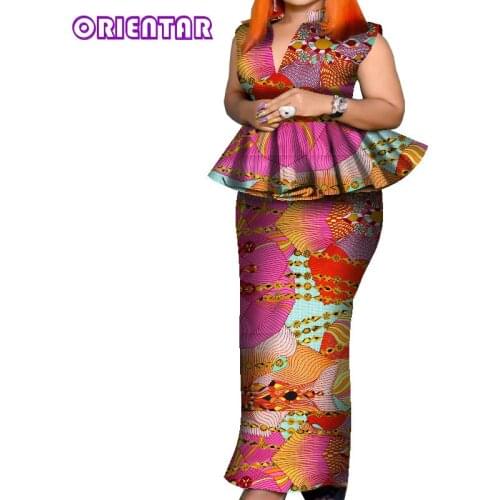 African Outfits Women Set 2 Pcs African Print Sleeveless Blouse and Long Skirt Women Plus Size African Clothes for Women WY8049