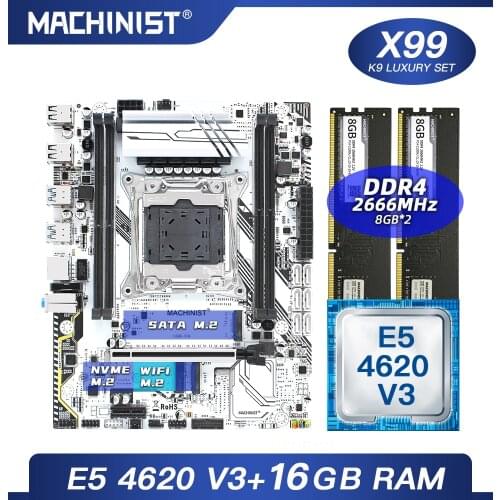 X99 motherboard LGA 2011-3 set kit with Intel xeon E5 4620 V3 processor DDR4 16GB(2*8GB) 2666MHz RAM M-ATX NVME M.2 SSD X99-K9