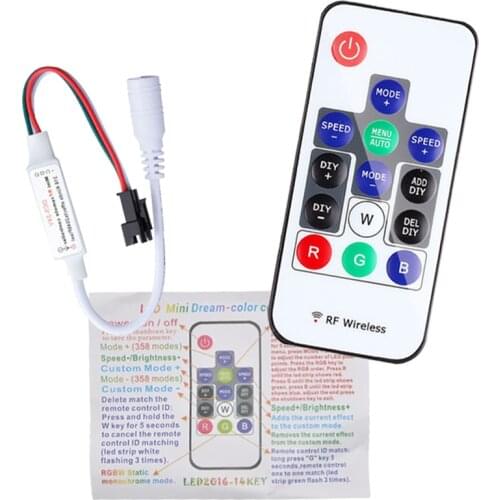 WS2812B WS2811 SK6812 Led Strip Controller Wireless MINI 14Keys RF DIY DC Remote With 366 Modes Change DC5-24V