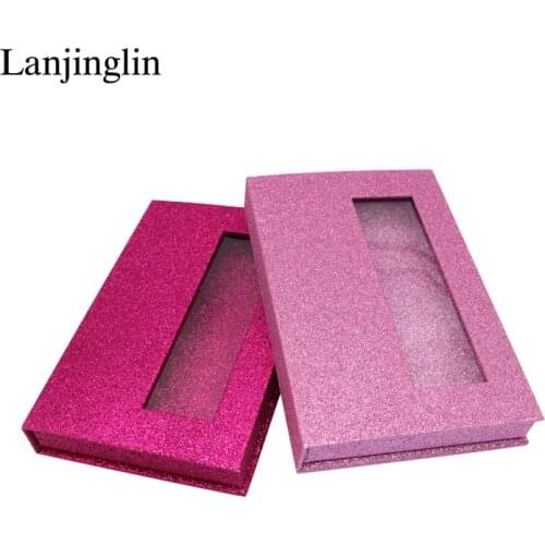 LANJINGLIN 1/5 pairs mink eyelashes cardboard box blank shiny eyelashes package DIY flash packing box full strip lashes book