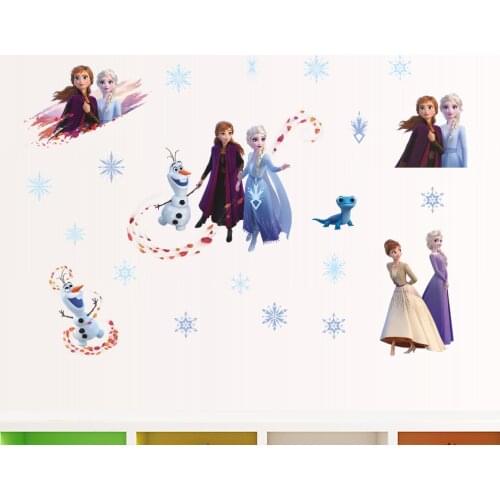 Cartoon Disney Frozen 2 Elsa Anna Wall Stickers For Home Decor Kids Room Bedroom Wall Decoration Mural Art Movie Diy Posters