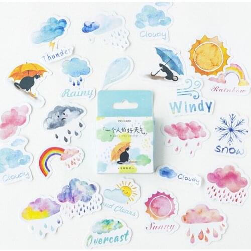 45pcs/pack Lovely Weather Decorative Adhesive Sticker Tape Kids Diy Craft Scrapbooking Sticker Set For Diary, Album