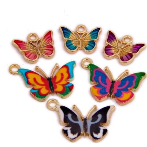 New Colorful Enamel Alloy Butterfly Jewelry DIY Charms 10pcs Ornament Accessories Gold Tone Metal Bracelet Earring Pendants