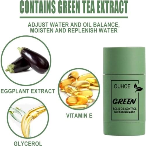 Acne Clearing Solid Mask Green Tea Oil Control Eggplant Cleansing Mask Moisturizing Blackhead And Fine Pores Mud Mask Firm