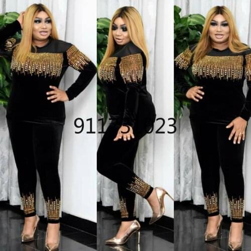 African Clothes for Women Spring and Autumn 2021 African Women Long Sleeve Black Two Pieces Sets Top and Pant African Clothing