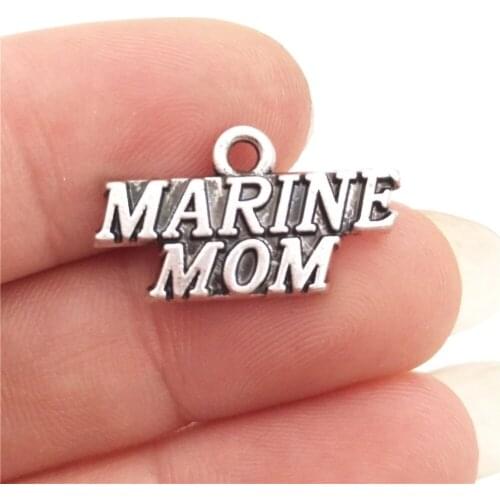 BULK 30pcs Zinc Alloy Metal Words Marine Mom Charms Antique Silver Plated Military Pendant 20*11mm 1.3g