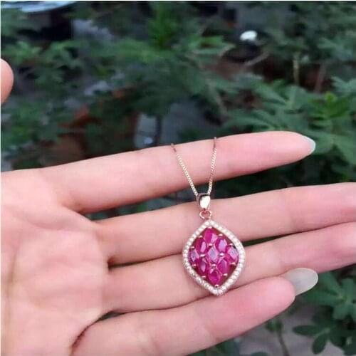 Ruby necklace pendant 5*5mm 9pcs gems Origin and natural ruby 925 sterling silver For men or women jewelry