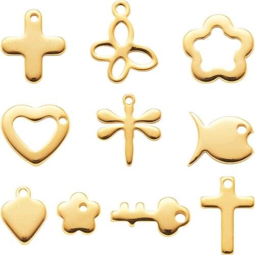 Pandahall 100pc 304 Stainless Steel Small Pendants Tag Charms Jewelry Making DIY Findings Mixed Shapes 6~13.5x3~11.5x0.8~1.5mm