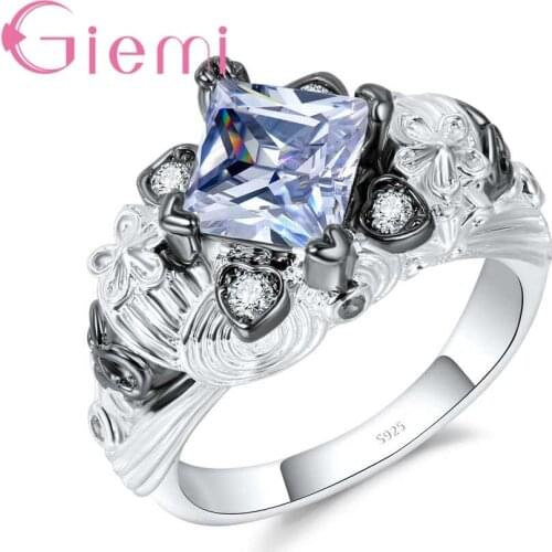 Clear AAA+ White Crystal Ring Mystic Brand Jewelry White/Black Color 925 Sterling Silver Clear Zircon Women Bague
