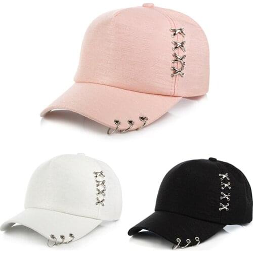 Q Chic Baseball Cap Piercing Ring Design Solid Color Casual Hip Hop Snapback Adjustable Men Women Hat UV Protections Accessories