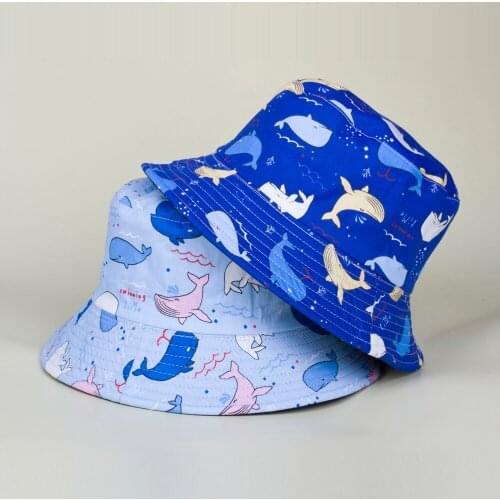 Cartoon Dolphin Fisherman Hat Outdoor Sunshade Double Basin Hat Student Couple Sun Hat go Hiking Fishing Hat Lady