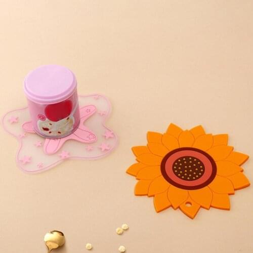 Cute Silicone Coaster Non Slip Romantic 3D Cherry Sunflower Season Ocean Water Cup Mug Placemat Pad Cushion 2021 Home decor