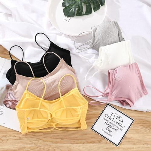 Palm Cup Gathering Women Sports Bras Threaded Cotton Girl Sling Bra Pad Tube Top Wrap Chest Fixed Cup Ladies Yoga Underwear H74