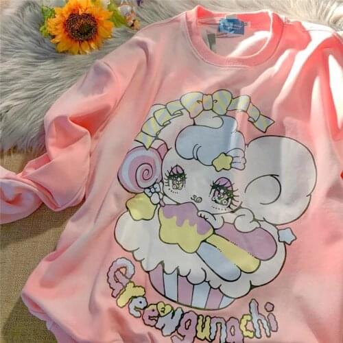 Japanese Kawaii Angel Girl Star Graphic Sweatshrit Fashion Teens Clothes Hip Hop Streetwear Oversized Long Sleeve Tops 2021 New