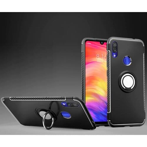 Shockproof Case for Xiaomi Redmi Note 7 Pro Silicone and Hard Back Cover With Magnetic Metal Phone Ring Stand Casing