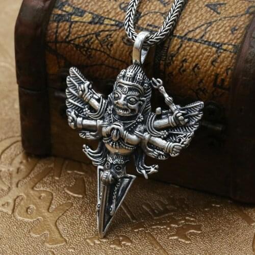 S925 Sterling Silver Jewelry Retro God Male pendant necklace chain for gifts gift silver placed photo argent creative jewelry