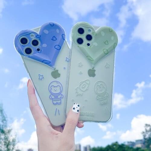 Cute Love Heart Lens Protection Phone Case For iphone 12 Pro Max 11 7Plus XS Max XR SE Cartoon Bear Silicone Soft TPU Back Cover