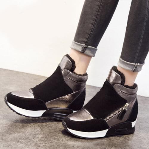 Womens Winter Shoes High Heels Sneakers For Women Height Increasing Wedges Plush Warm Ladies Ankle Boots Female Footwear 2020