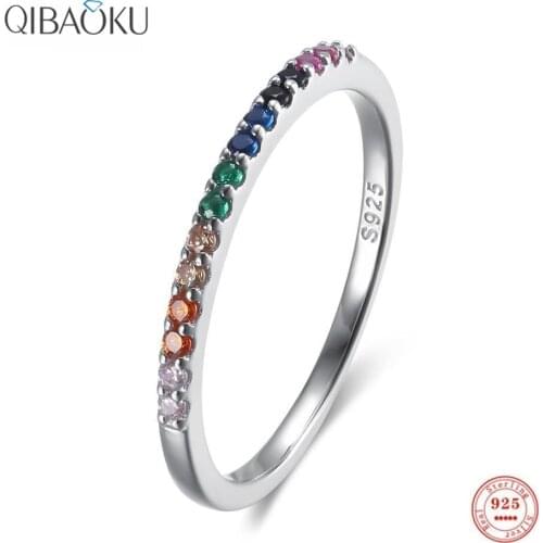 S925 Sterling Silver Colored Zircon Womens Rings Fashion Thin Simple Rings for Women Exquisite Fine Jewelry
