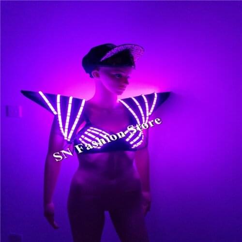 NZ001-2-3 Colorful LED light costumes dj disco clothes luminous bar ballroom dance women sexy stage catwalk pants bra shoulder