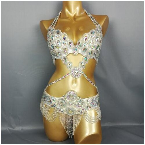 High quality Womens beaded Crystal belly dance costume wear Bar+Belt set sexy ladies bellydancing costumes bellydance clothes