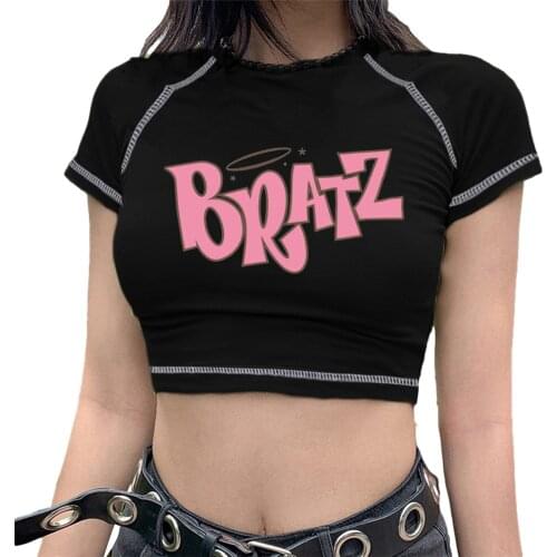 Women Summer Crop Top, Adults Slim Fit Letter Print Short Sleeve Round Neck T-shirt