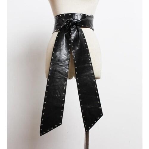 Womens runway fashion rivet PU leather Cummerbunds female Dress coat Corsets Waistband Belts decoration wide belt R1807