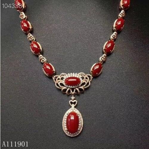 KJJEAXCMY Boutique Jewels 925 Sterling Silver Inlaid Natural Red Coral Gem Lady Pendant Necklace Support DetecTion