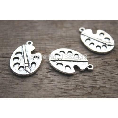 10pcs-Paint palette charms, Antique Tibean silver Paint Pallet Charm Pendant 28x19mm