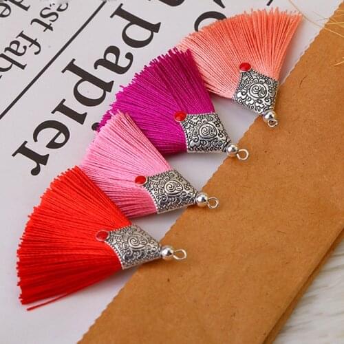 10pcs/lot Multi Colors Bohemia Polyester Alloy Cap Earring Tassels Dangle Charm Tassel Pendant Diy Jewelry Decoration Findings
