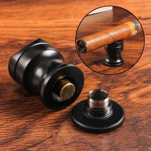 2 in1 Pocket Cigar Ashtray Holder Portable Steel Cigar Punch Cutter Black Ashtrays Display Stand Outdoor Cigars Rest