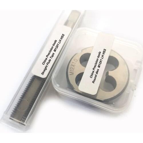 2pcs HSS Left Hand Thread Tap and die set M12 M12X1.5 M12X1.25 M12X1 Machine Straight Flute taps Round Dies M12X1.75 M12X0.75