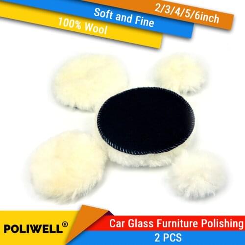 100% Wool Pads 2 3 4 5 6 Inch 2Pcs Waxing Polishing Buffing Pad Wheel Car Beauty Furniture Paint Care Polisher Pad Hook and Loop