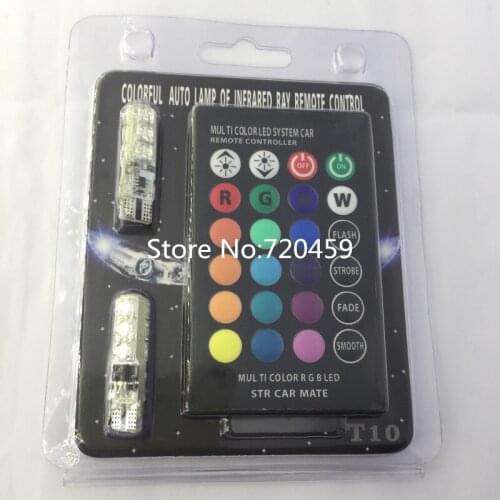 3 Set 6pcs T10-RGB Light 5050 SMD Colorful LED Car Interior Wedge Side Lamp Bulb Strobe with 3pcs Wireless Remote RGB Controller