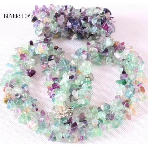 4-8MM Chip Beads Natural Stone Green Fluorite Necklace Bracelet Jewelry Set For Women Gift