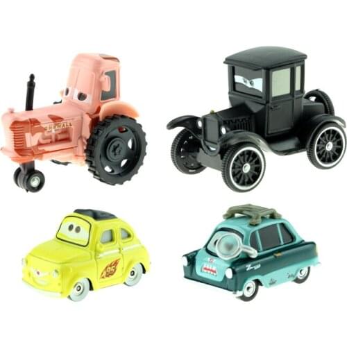 4pcs/lot Disney Pixar Cars Tracter Chewall Lizzie Professor Z 1:55 Diecast Metal Alloy Model Car Birthday Gift Toys For Children