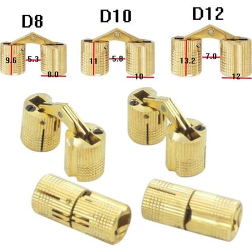 8/10/12MM 4Pcs/lot Copper Barrel Hinges Hidden Cabinet Concealed Invisible Brass Hinges Mount Door Furniture Hardware