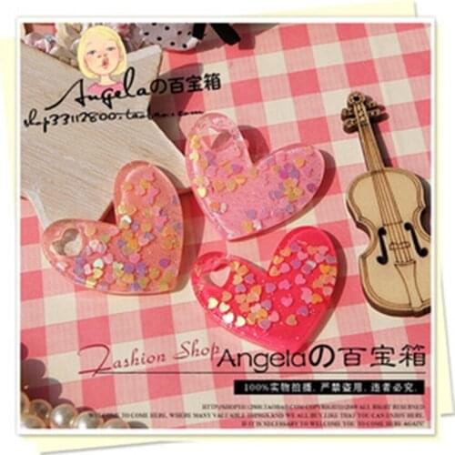 For DIY Charms Necklace Pendant 9pcs Mixed 40*38mm Popular Flat Back Reisn Cabochon Glitter Heart