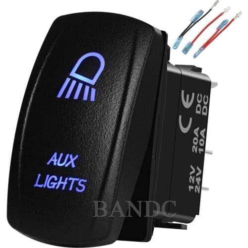 AUX LIGHTS Rocker Switch Laser-Etched 5P On-Off SPST for Car Boat Truck Carling , Waterproof, Dual Blue Led，Jumper Wires Set