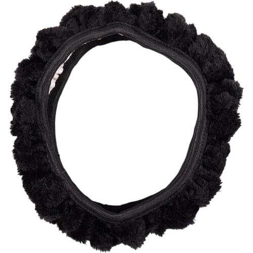 Fluffy fur plain steering wheel car cover car truck suv elegent washable - black