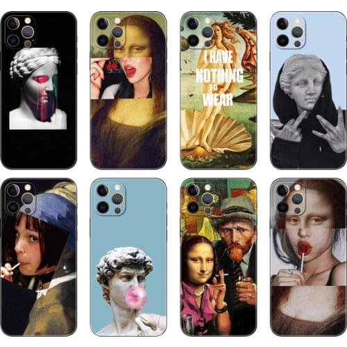 Black tpu case for iphone 5 5s se 2020 6 6s 7 8 plus x 10 XR XS 11 12 mini pro MAX back cover Mona Lisa Art David lines