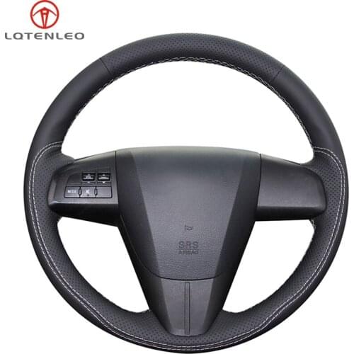 LQTENLEO Black Genuine Leather Steering Wheel Cover For Mazda 3 2008-2015 Mazda 5 Mazda 6 2011-2013 CX-7 CX7 CX-9 CX9 2010-2015