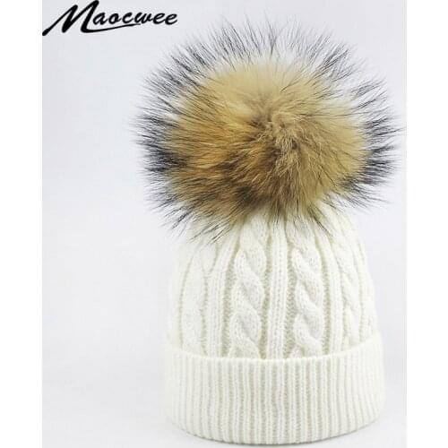 Children Winter Raccoon Fur Hats 100% Real Fur pompom Beanies Cap Natural Fur Hat for Kids 2018 Fashion Boy girl Skullies