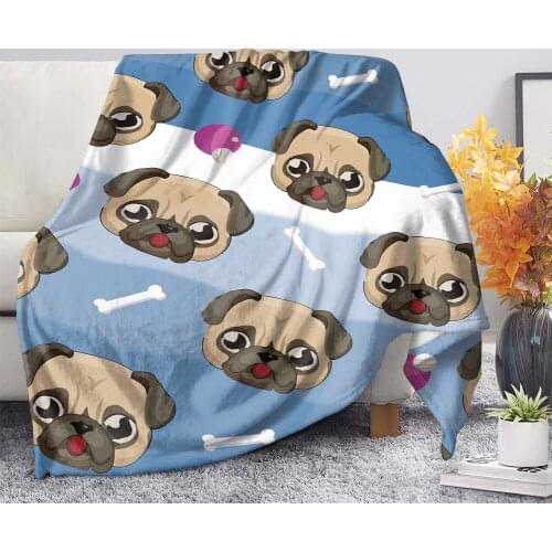 DARMIAN Lovely Pug Print Warmth Throw Blanket on Sofa Travel Bedding Super Comfort Quilts Kids Cartoon School Nap Fleece Blanket