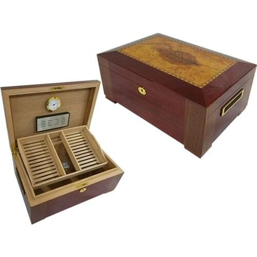 Double Layer Cedar Wood Cigar Humidor Box with Humidifier Hygrometer Large Capacity Cigar Case Fit 100-120 Cigars