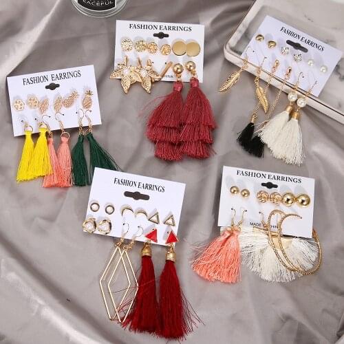 EN Fashion Tassel Drop Earrings Set Women Metal Geometric Dangle Earring Bohemian Brincos Jewelry Gift