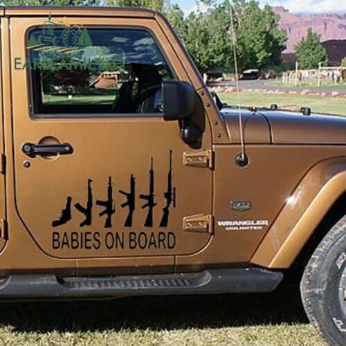 EARLFAMILY 58cm x 48.33cm 2x Babies On Board My Gun Family (one For Each Side) Vinyl Decal Car Window Wall Funny Car Sticker
