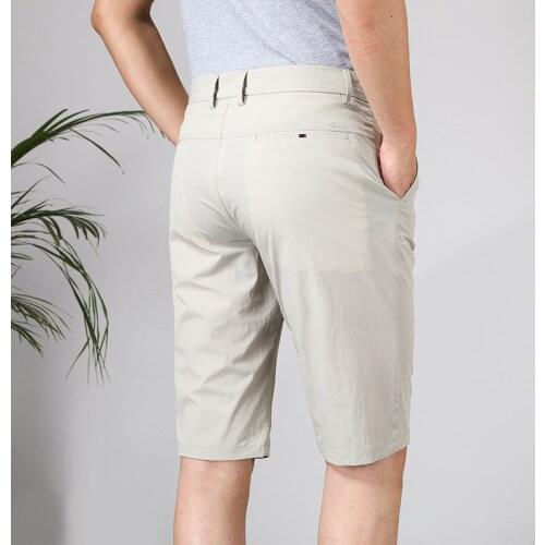 QUANBO Brand 2021 New Arrival Men Pants Summer Casual Solid Color Slim Fit Mid Straight Knee Plus Size 29-42 Mens Shorts