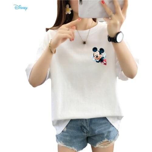 Disney Cartoon Mickey Mouse Kawaii Tee Shirt Femme Short Sleeve Casual Streetwear 100% Cotton Oversized T Shirt Ladies Y2K Top