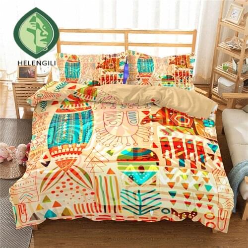 HELENGILI 3D Bedding Set Bohemia Print Duvet cover set lifelike bedclothes with pillowcase bed set home Textiles #2-12